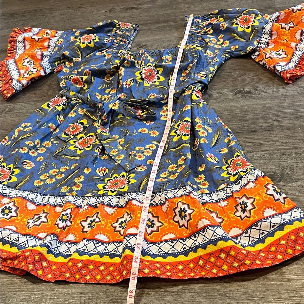 Joie Chloris Bohemian Floral Flutter Sleeve Mini Dress in Baja Blue M - Picture 4 of 6